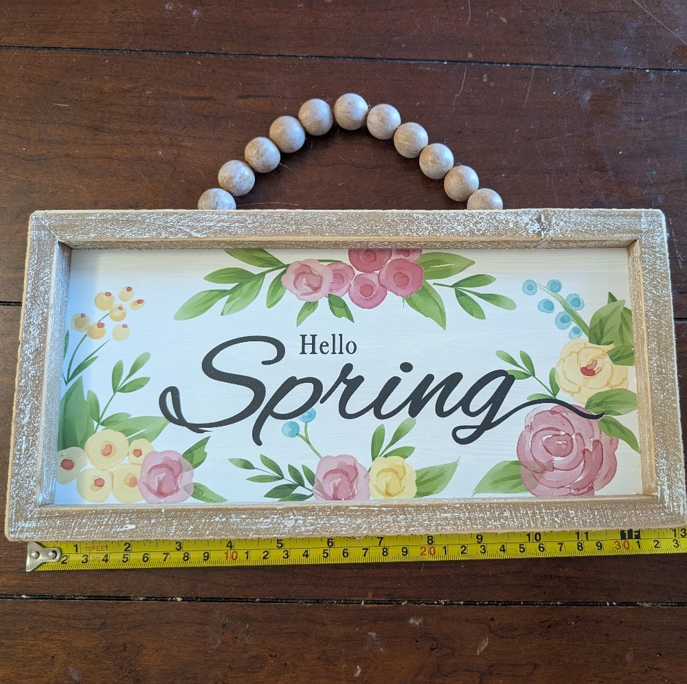 Floral 'Hello Spring' Wooden Sign